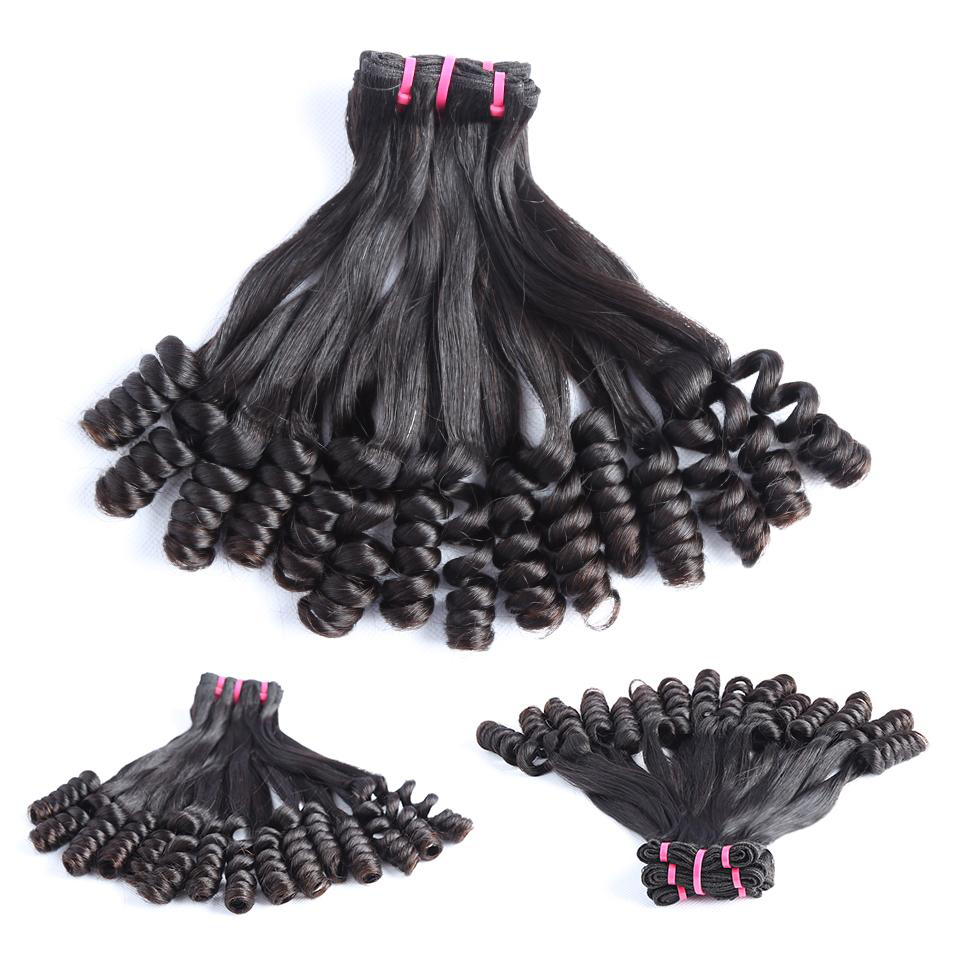 MaBelle Lot de Trois (3) Tissages Double Drawn Fumi Loose  Noir 12 à 24 Pouces Fabriqués avec des Cheveux Vierges Top Qualité Provenant d'un seul Donneur