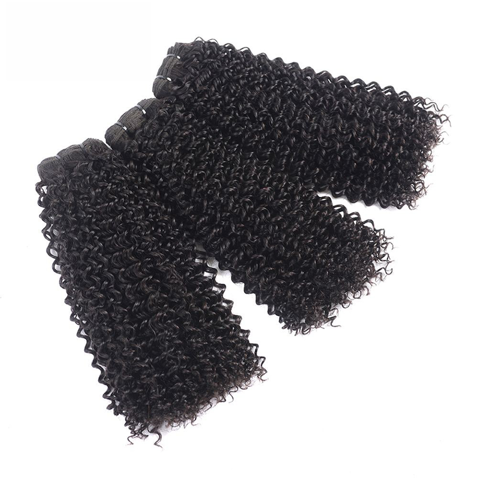 MaBelle Lot de Trois (3) Tissages Double Drawn Jerry Curl  Noir 12 à 24 Pouces Fabriqués avec des Cheveux Vierges Top Qualité Provenant d'un seul Donneur