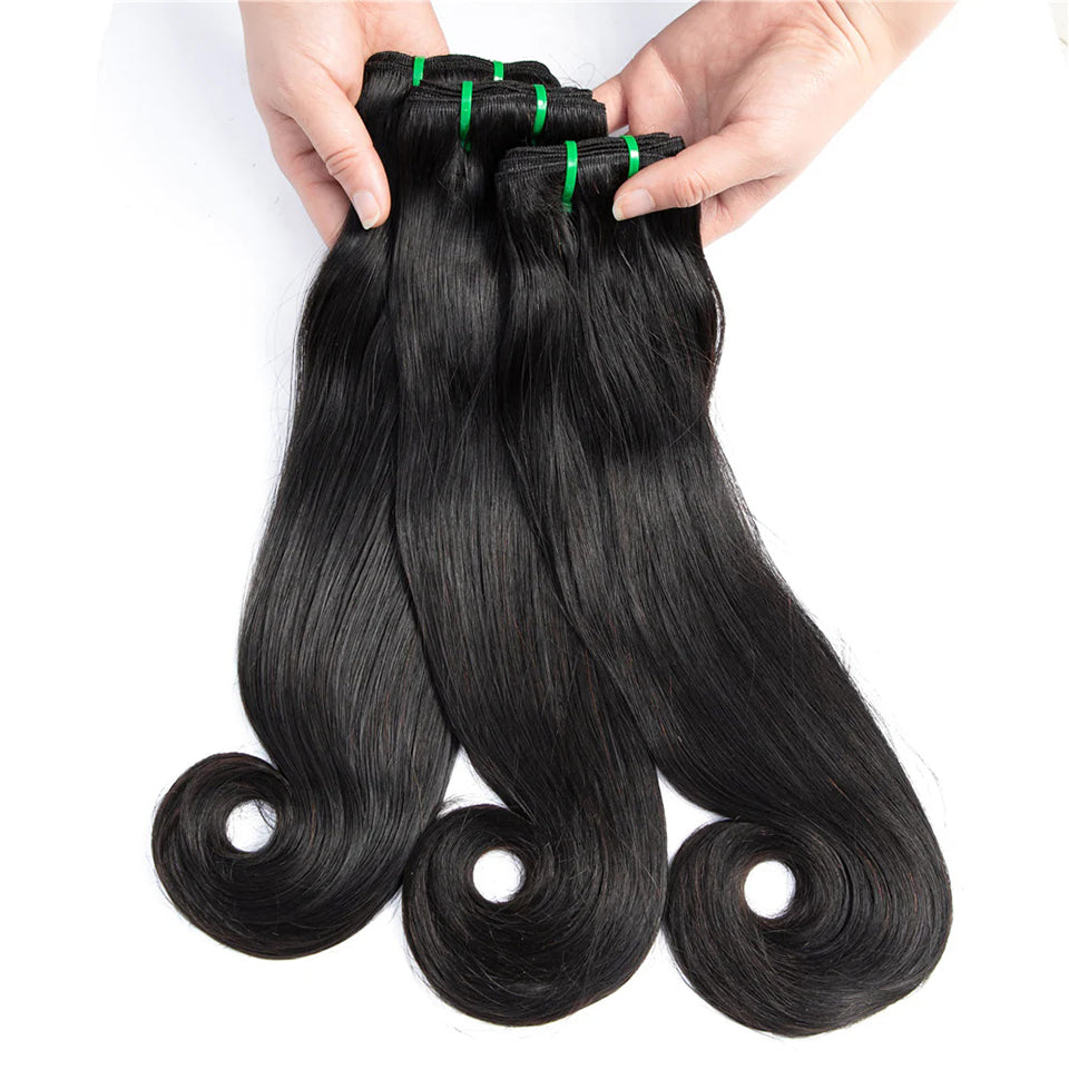 MaBelle Lot de Trois (3) Tissages Double Drawn Fumi Straight  Noir 12 à 24 Pouces Fabriqués avec des Cheveux Vierges Top Qualité Provenant d'un seul Donneur