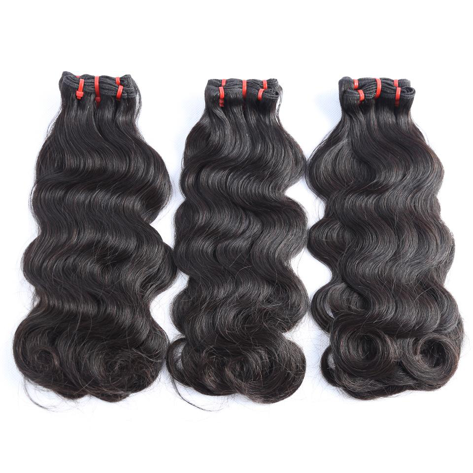 MaBelle Lot de Trois (3) Tissages Double Drawn Ondulés  Noir 12 à 24 Pouces Fabriqués avec des Cheveux Vierges Top Qualité Provenant d'un seul Donneur