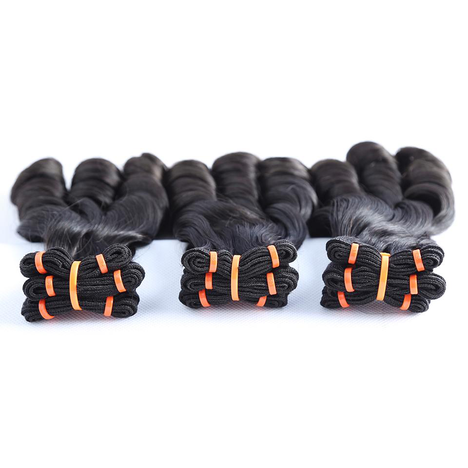 MaBelle Lot de Trois (3) Tissages Double Drawn Fumi Hair  Noir 12 à 24 Pouces Fabriqués avec des Cheveux Vierges Top Qualité Provenant d'un seul Donneur