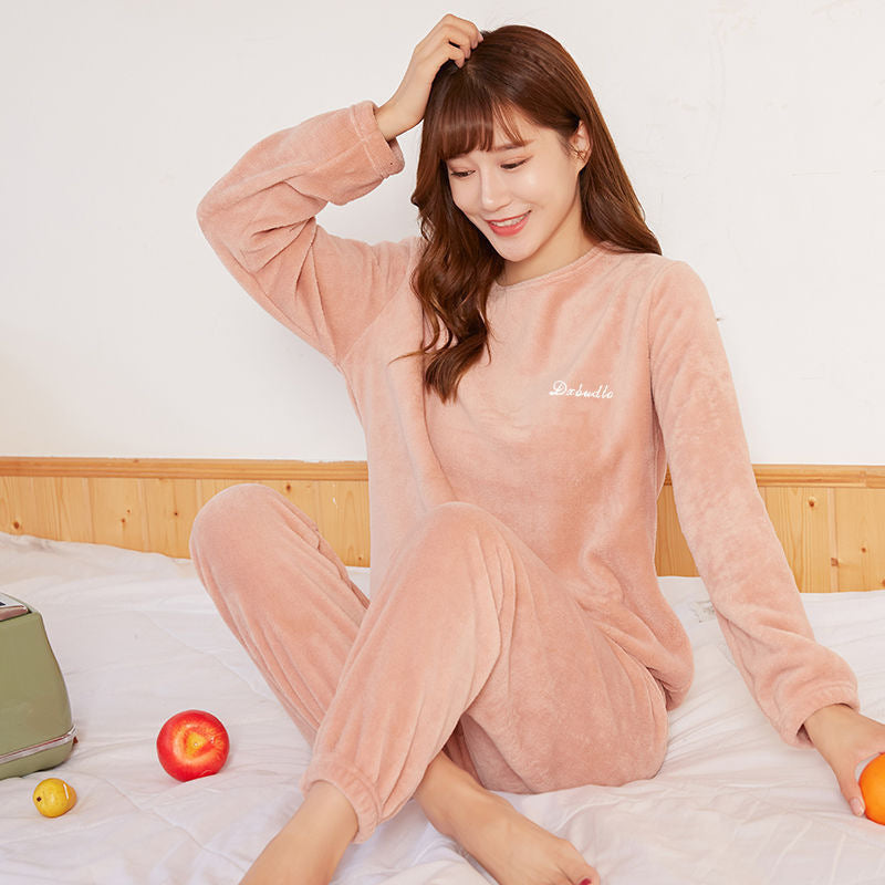 MaBelle Vêtements pour dormir l’hiver complet pyjama peignoir et pantalon laine coton chauffants pull tricot pour le froids modèle E