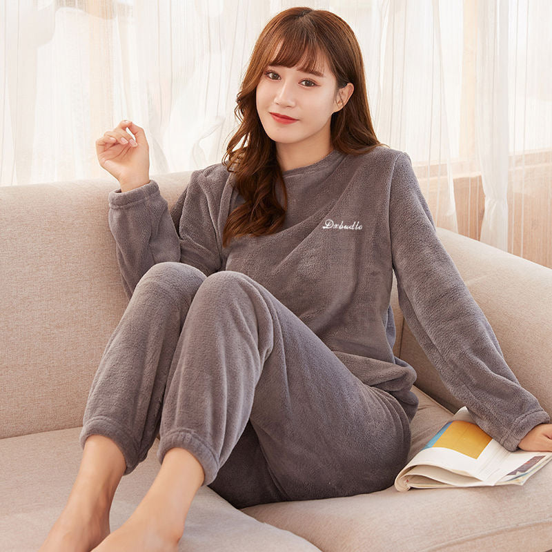 MaBelle Vêtements pour dormir l’hiver complet pyjama peignoir et pantalon laine coton chauffants pull tricot pour le froids modèle E