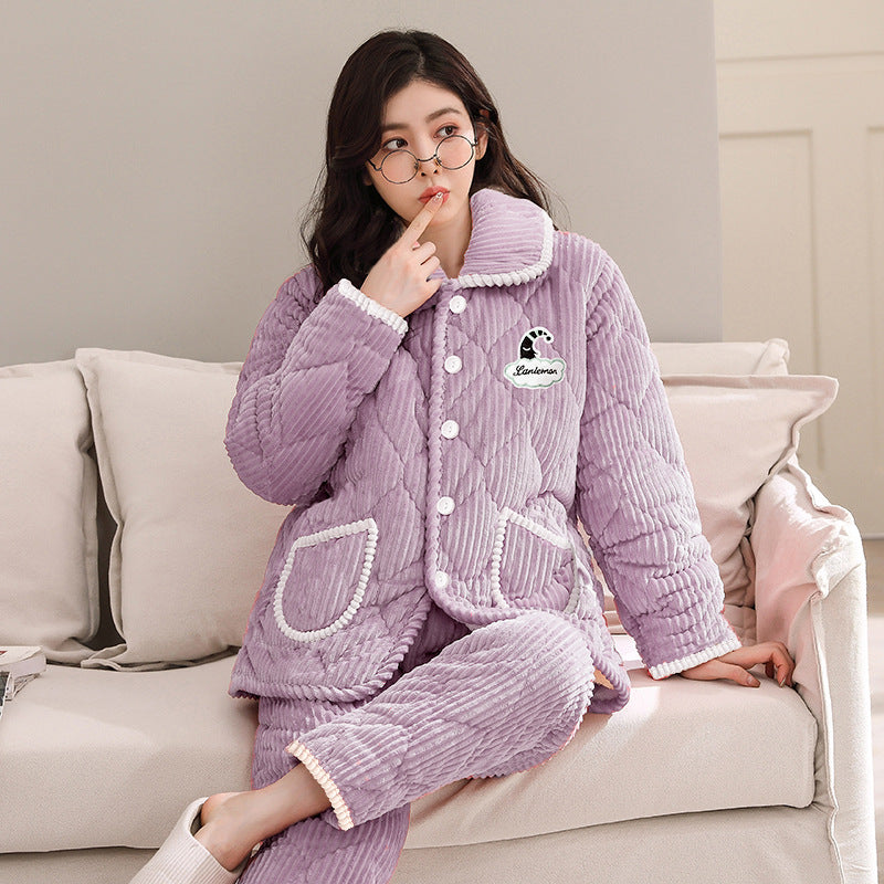 MaBelle Vêtements pour dormir l’hiver complet pyjama peignoir et pantalon laine coton chauffants pull tricot pour le froids modèle C