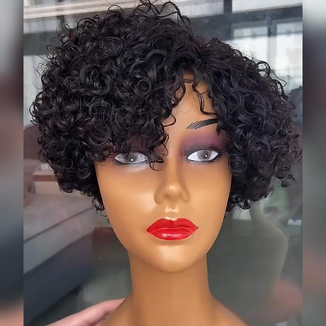 MaBelle Achetez Quatre (4) Perruques Et Le Prix De Cette Perruque Coupe Carrée Pixie Curly Sans Lace Couleur Noir 6 Pouces Est De 35€ Seulement