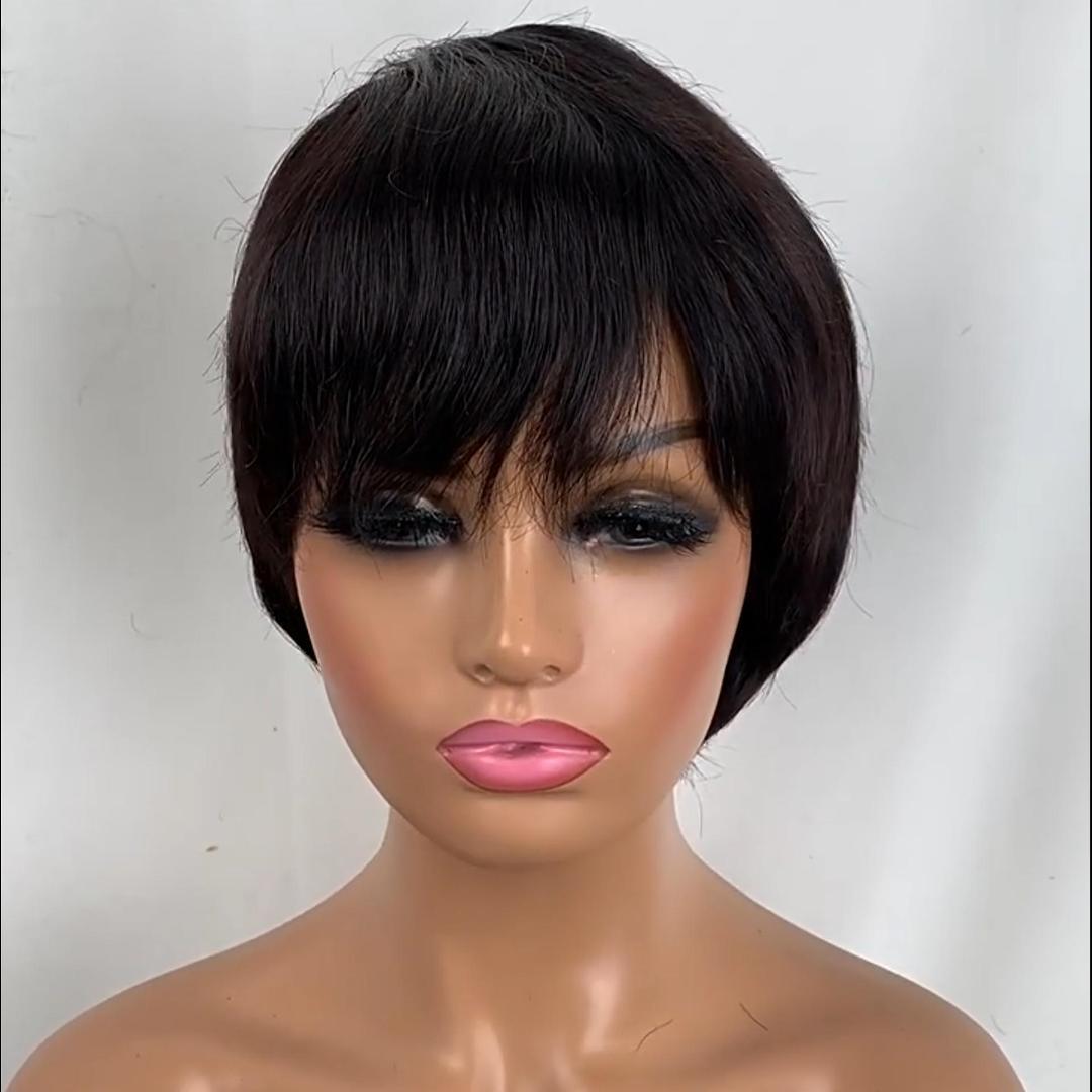 MaBelle Achetez Quatre (4) Perruques Et Le Prix De Cette Perruque Coupe Carrée Pixie Lisse Sans Lace Couleur Noir 6 Pouces Est De 30€ Seulement