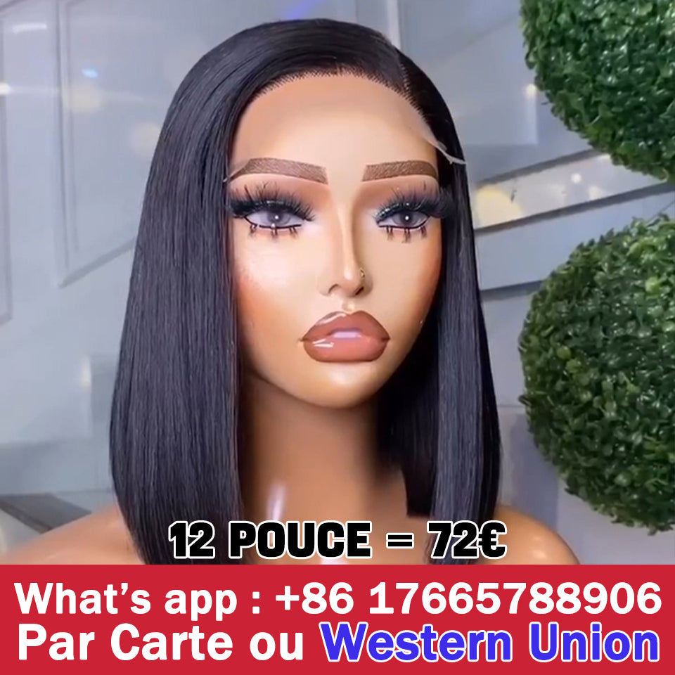 MaBelle Achetez Quatre (4) Perruques Et Le Prix De Cette Perruque Coupe Carrée Lisse Lace Closure Couleur Noir 12 Pouces Est De 68€ Seulement