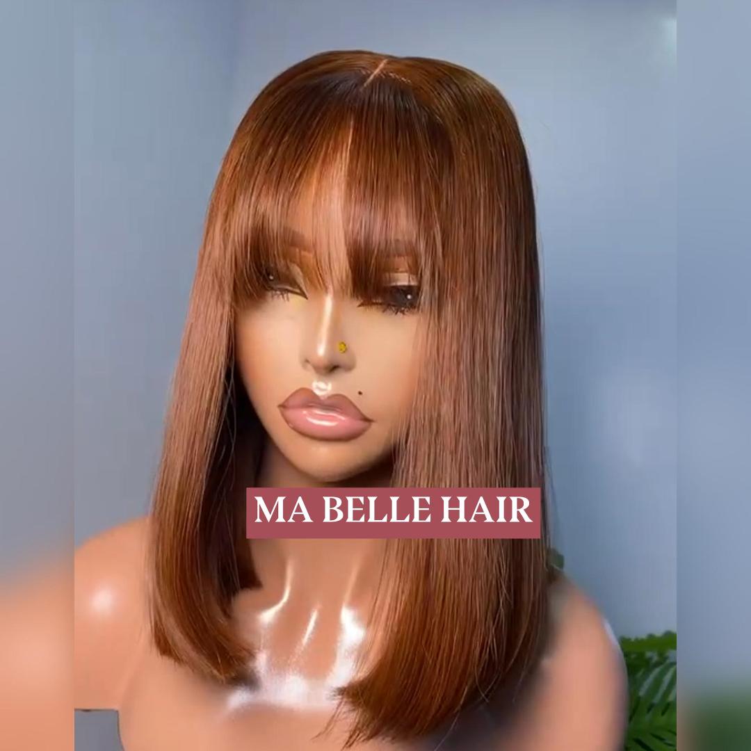 MaBelle Achetez Quatre (4) Perruques Et Le Prix De Cette Perruque Coupe Carrée Lisse Avec Frange 2*6 Lace Couleur Marron 12 Pouces Est De 79€ Seulement