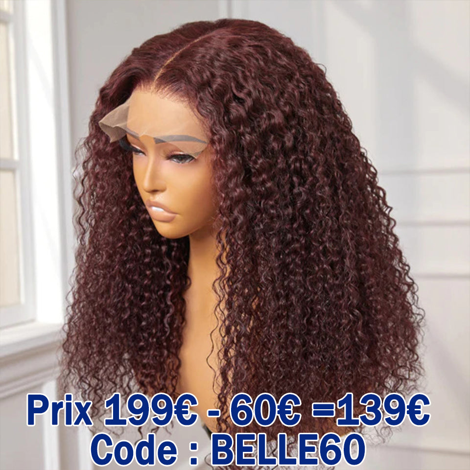 MaBelle Perruque Longue Frisée Lace Frontale Couleur Marron 18 Pouces 13X4 CW Densité 300% Fabriquée avec les cheveux très bonne qualité Double Drawn