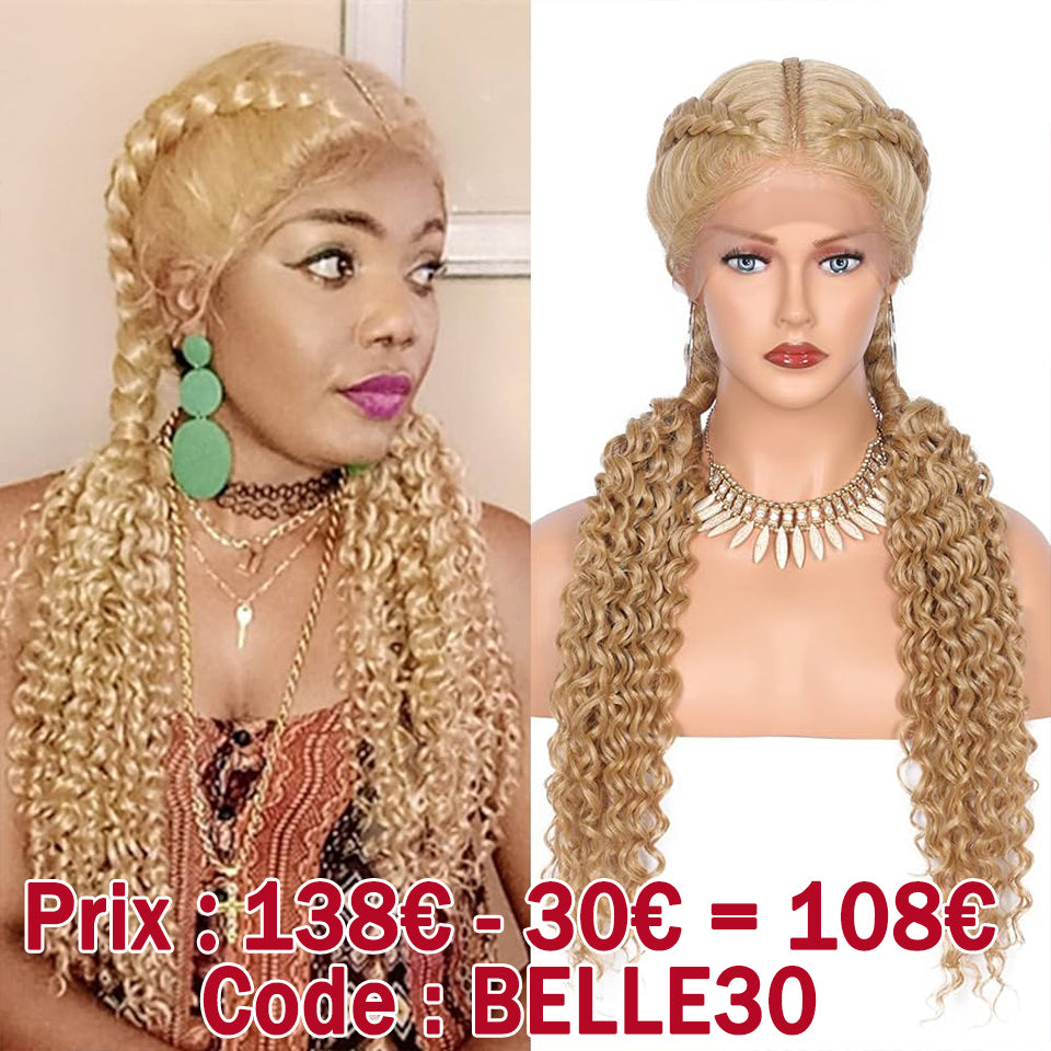 MaBelle Perruque '' Cathy '' en Nattes Lace Frontale Couleur Blonde 30 Pouces Fabriquée avec des Fibres Synthétiques