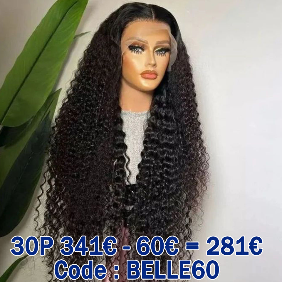 MaBelle Perruque Longue Bouclée Lace Frontale Couleur Noir 30 Pouces 13X4 DW Densité 250% Fabriquée avec les cheveux très bonne qualité Double Drawn