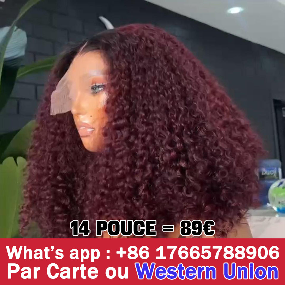 MaBelle Achetez Quatre (4) Perruques et Le Prix de Cette Perruque Coupe Carrée Bouclée Lace Closure Couleur Bordeaux et Noire 14 Pouces 4X4 est de 89€  Seulement