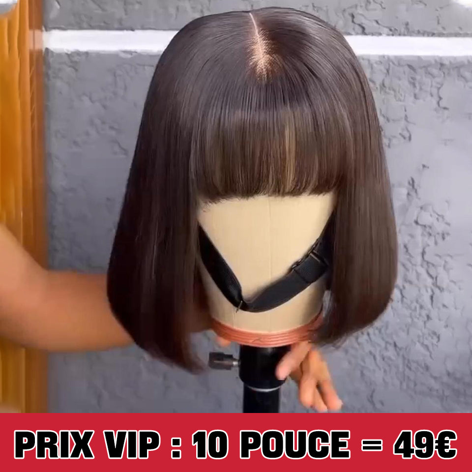 MaBelle Achetez Quatre (4) Perruques Et Le Prix De Cette Perruque Coupe Carrée Lisse Avec Frange 2*6 Lace Couleur Noir 8 Pouces Est De 49€ Seulement