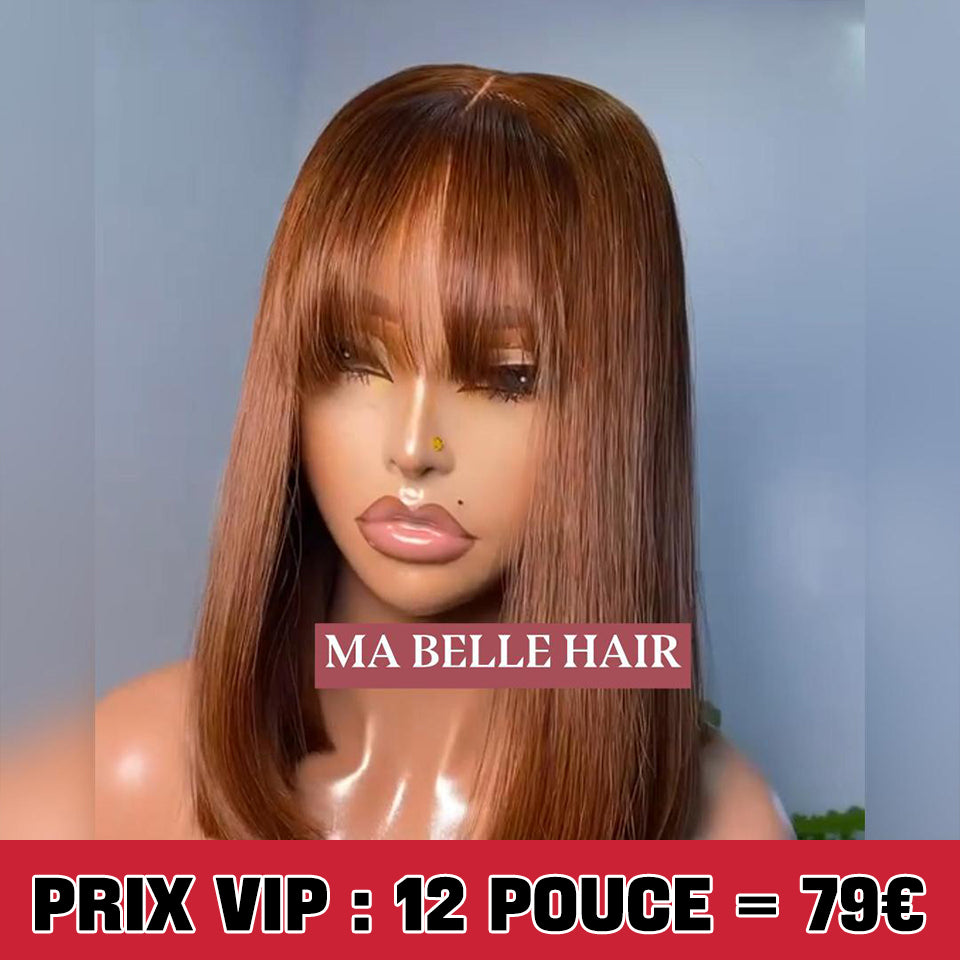 MaBelle Achetez Quatre (4) Perruques Et Le Prix De Cette Perruque Coupe Carrée Lisse Avec Frange 2*6 Lace Couleur Marron 12 Pouces Est De 79€ Seulement