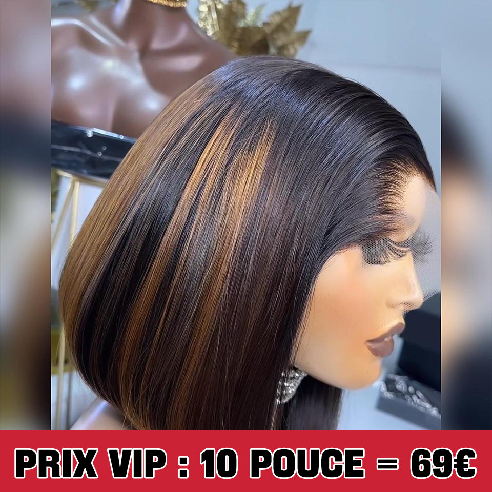 MaBelle Achetez Quatre (4) Perruques et Le Prix de Cette Perruque Coupe Carrée Lisse Lace Frontale Couleur Miel et Noire 10 Pouces 13X4 est de 69€  Seulement