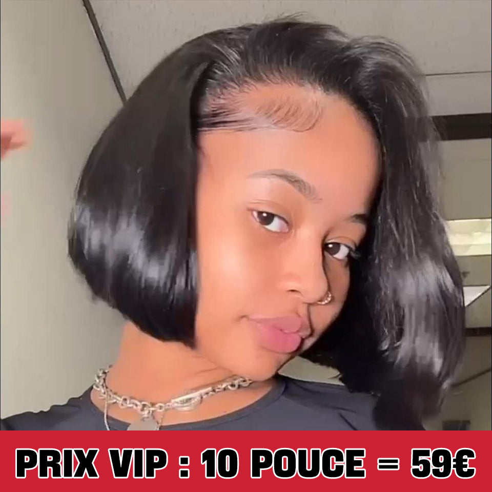 MaBelle Achetez Quatre (4) Perruques et Le Prix de Cette Perruque Coupe Carrée Lisse Lace Frontale Couleur Noir 10 Pouces 13X4 est de 59€  Seulement