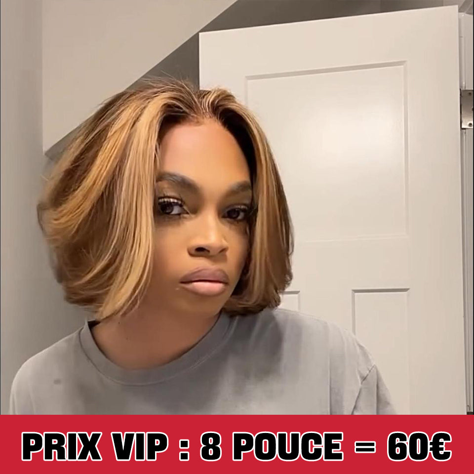 MaBelle Achetez Quatre (4) Perruques et Le Prix de Cette Perruque Coupe Carrée Lisse Lace Frontale Couleur Piano 8 Pouces 13X4 est de 60€  Seulement