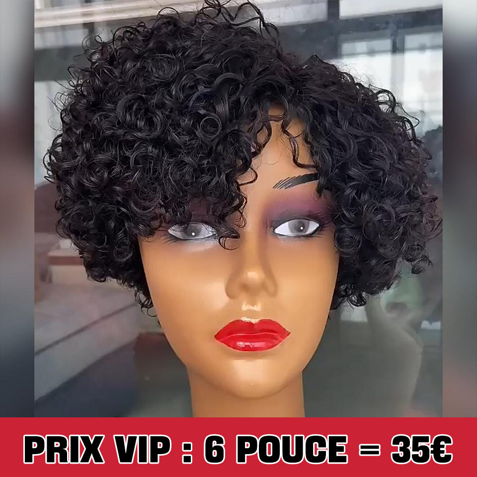 MaBelle Achetez Quatre (4) Perruques Et Le Prix De Cette Perruque Coupe Carrée Pixie Curly Sans Lace Couleur Noir 6 Pouces Est De 35€ Seulement