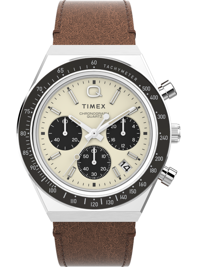 Q Timex Chronograph 40mm Leather Strap Watch Best Buy