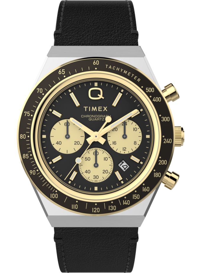 Q Timex® Chronograph 40mm Leather Strap Watch Best Seller