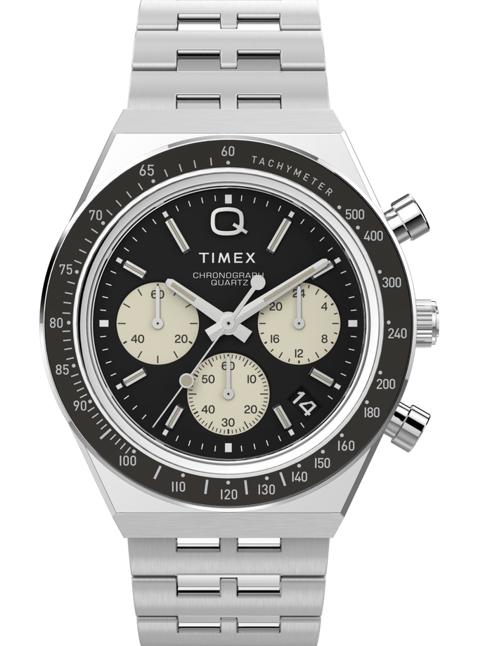 Q Timex Chronograph 40mm Stainless Steel Bracelet Watch Same Day Delivery