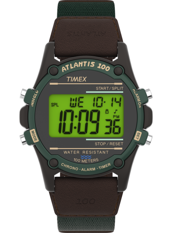 Timex Atlantis 40mm Fabric and Leather Strap Watch High Quality