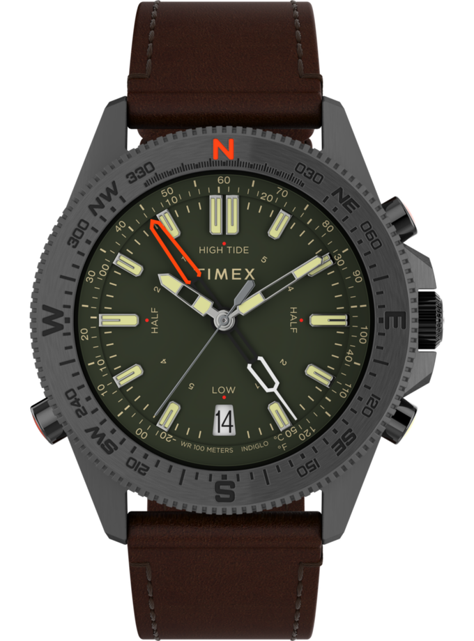 Timex Expedition Tide-Temp-Compass 43mm Eco-Friendly Leather Strap Watch Free shipping