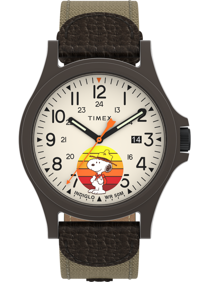 Timex Expedition® x Peanuts Beagle Scout 40mm Fabric with Leather Tab Strap Watch On Sale