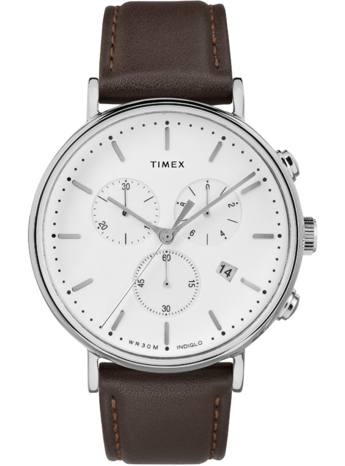 Timex Fairfield Chrono 41mm Leather Strap Watch For Sale