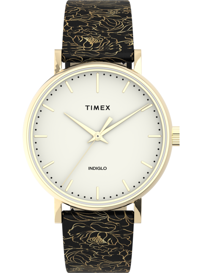 Timex Fairfield Floral 37mm Leather Strap Watch High Quality