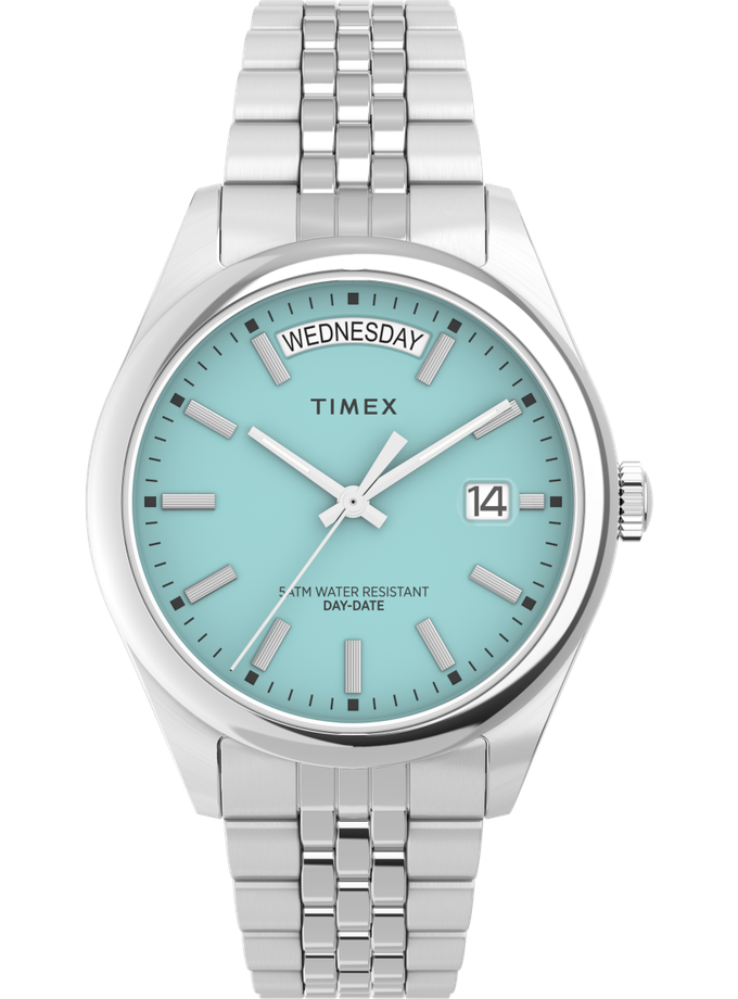 Timex Legacy Day and Date 36mm Stainless Steel Bracelet Watch For Sale