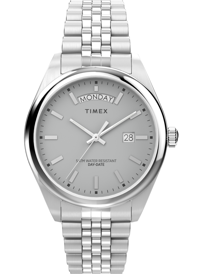 Timex Legacy Day and Date 41mm Stainless Steel Bracelet Watch For Sale