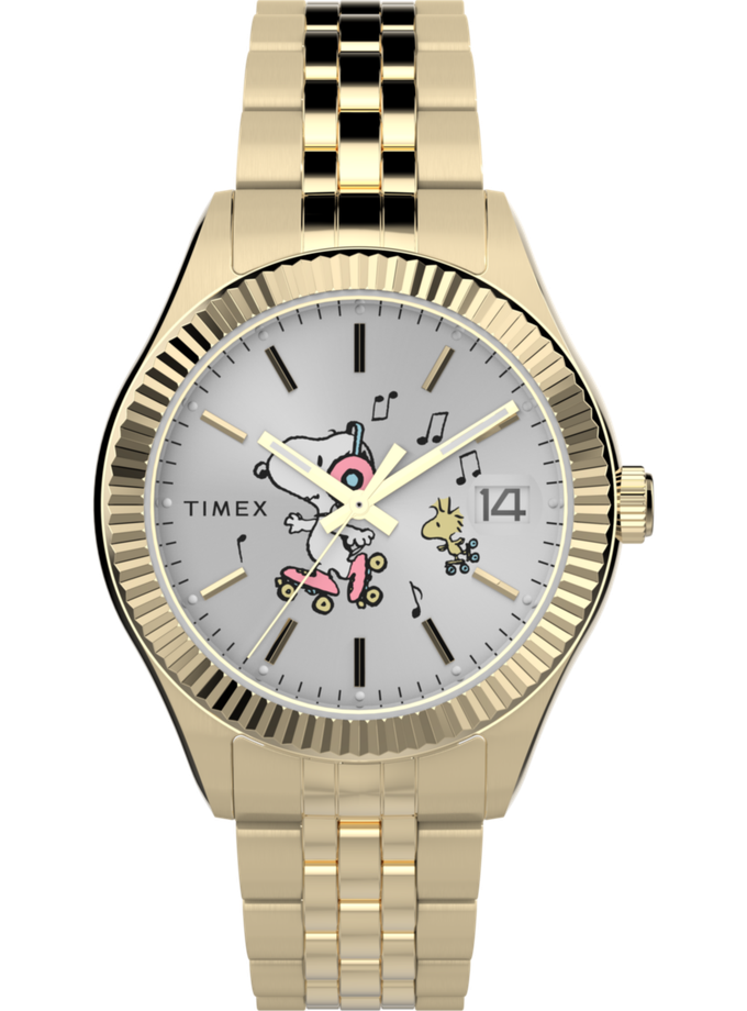 Timex Legacy x Peanuts Roller Skating 34mm Stainless Steel Bracelet Watch   On Sale