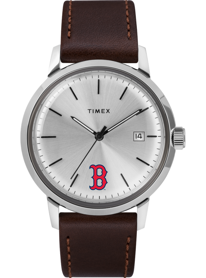 Timex Marlin® Automatic 40mm Leather Strap Watch Featuring Boston Red Sox™ On Sale