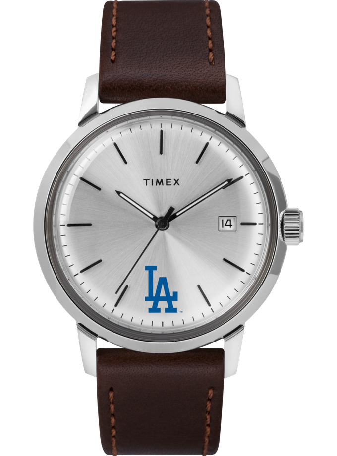 Timex Marlin® Automatic 40mm Leather Strap Watch Featuring Los Angeles Dodgers™ For Sale