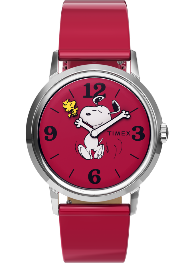 Timex Marlin® Hand-Wound x Peanuts Snoopy Dancing Reissue 34mm Leather Strap Watch For Sale