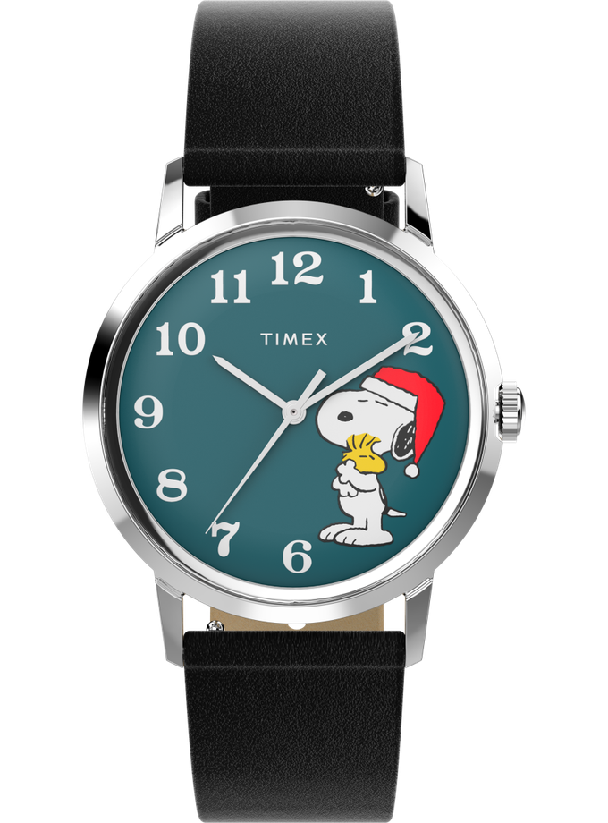 Timex Marlin® Hand-Wound x Snoopy Holiday 34mm Leather Strap Watch Best Buy