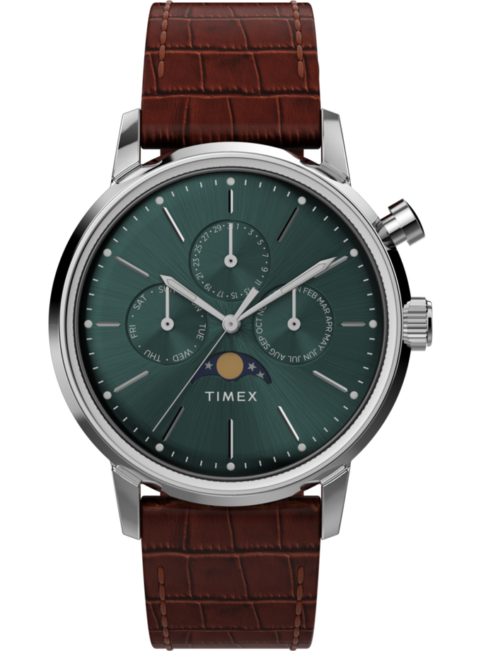 Timex Marlin® Moon Phase 40mm Leather Strap Watch Free shipping