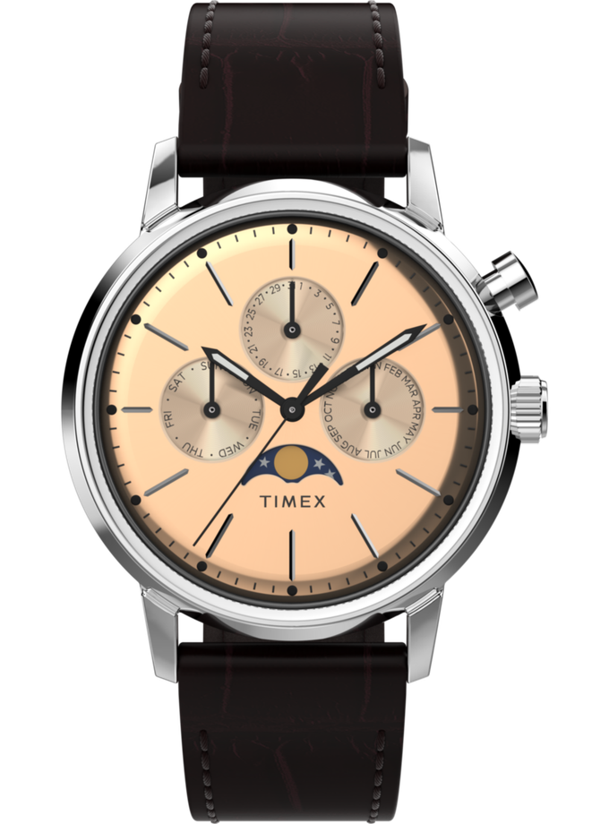 Timex Marlin® Moon Phase 40mm Leather Strap Watch On Sale