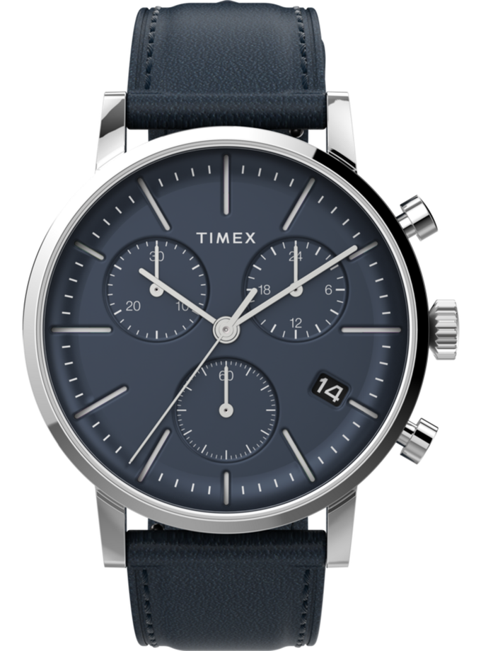 Timex Midtown Chronograph 40mm Leather Strap Watch Same Day Delivery