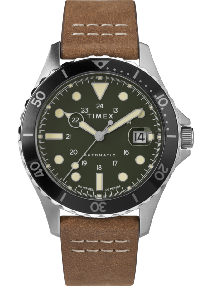 Timex Navi Automatic 41mm Leather Strap Watch For Sale