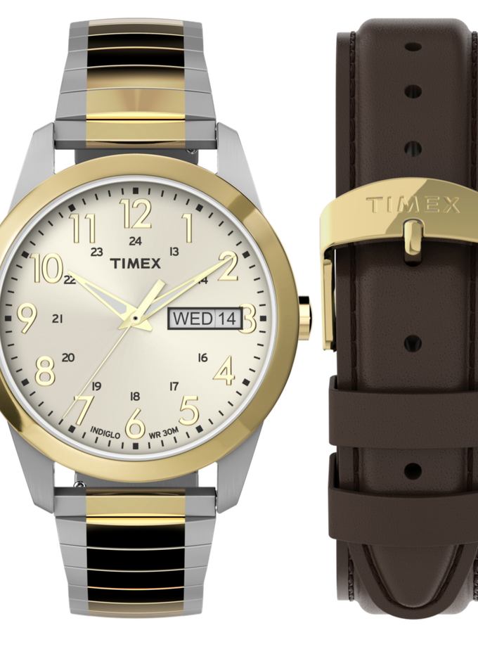 Timex South Street 36mm Stainless Steel Bracelet and Leather Strap Box Set High Quality