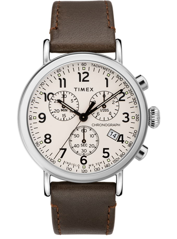 Timex® Standard Chronograph 41mm Leather Strap Watch New Arrival