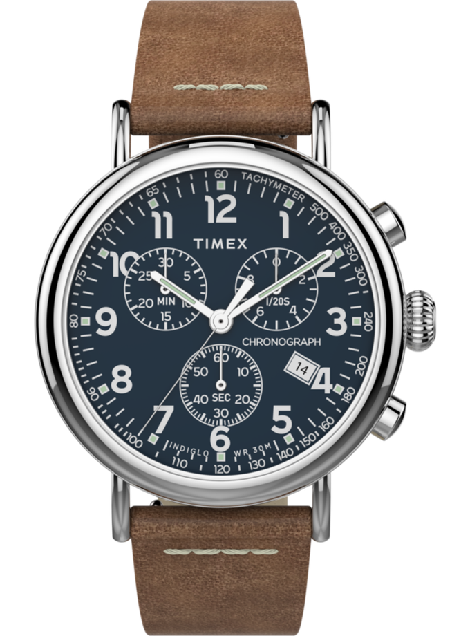 Timex® Standard Chronograph 41mm Leather Strap Watch Same Day Delivery