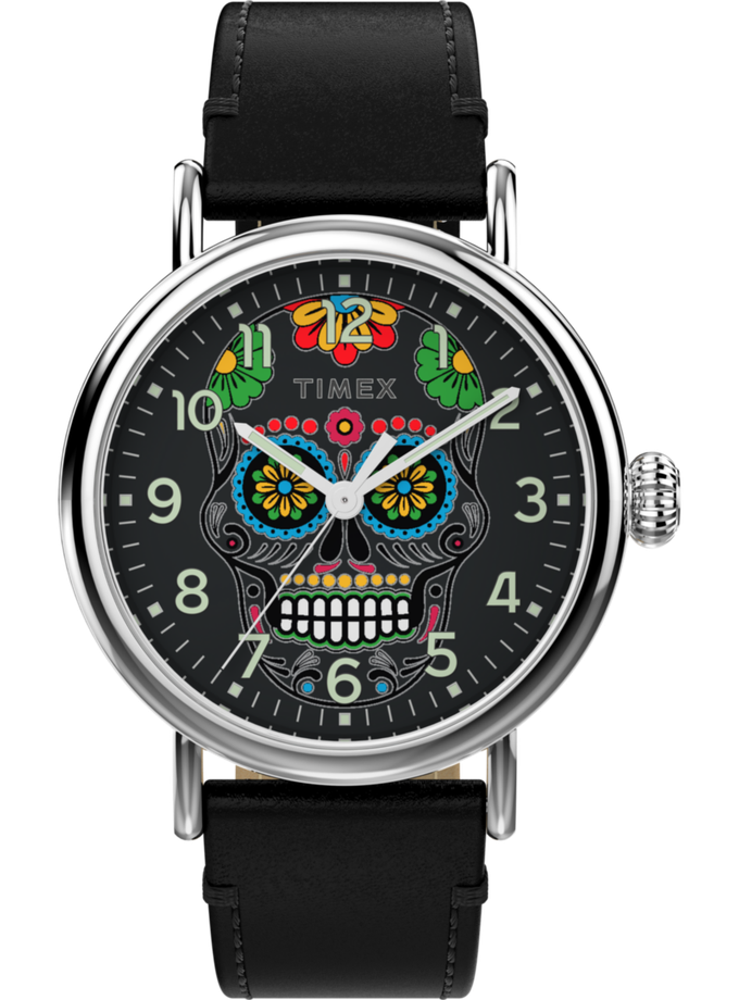 Timex Standard Dia de los Muertos 40mm Leather Strap Watch Same Day Delivery