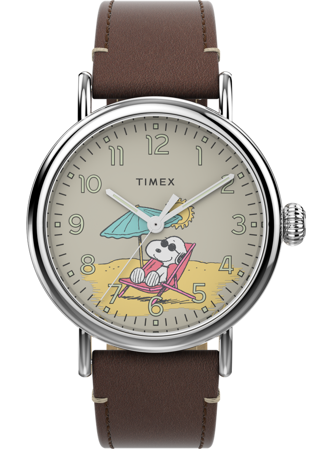 Timex Standard x Peanuts Featuring Snoopy at the Beach 40mm Leather Strap Watch Free shipping