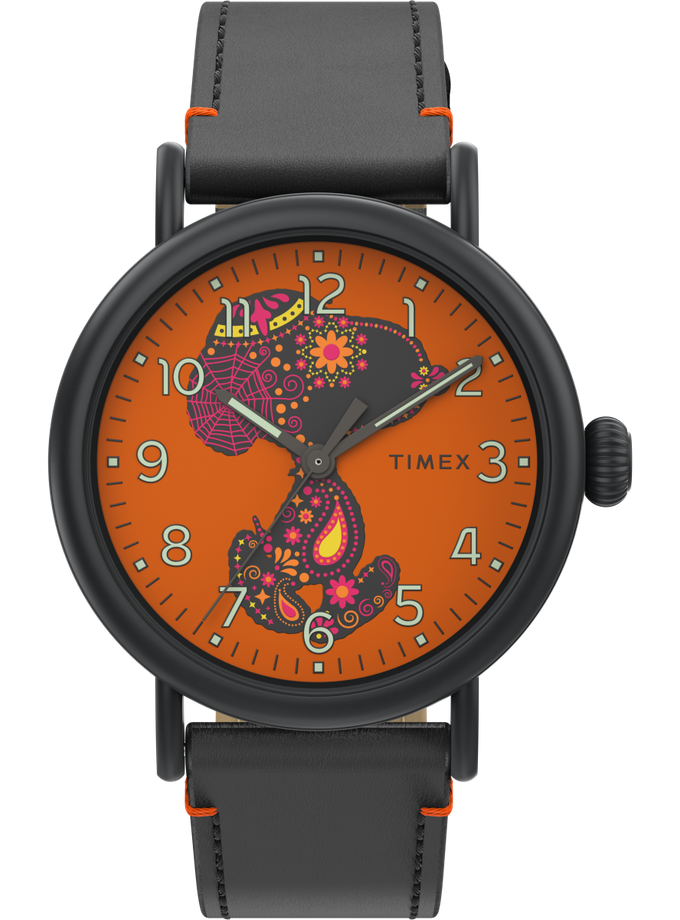 Timex Standard x Peanuts Featuring Snoopy Dia de los Muertos 40mm Leather Strap Watch Free shipping