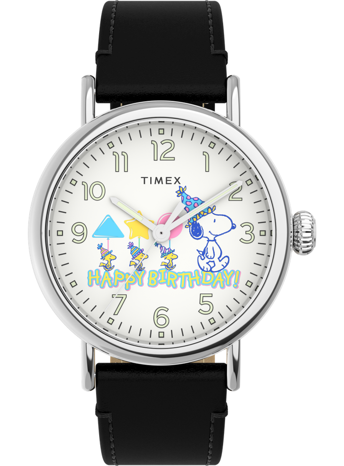 Timex Standard x Peanuts Featuring Snoopy Happy Birthday 40mm Leather Strap Watch Free shipping