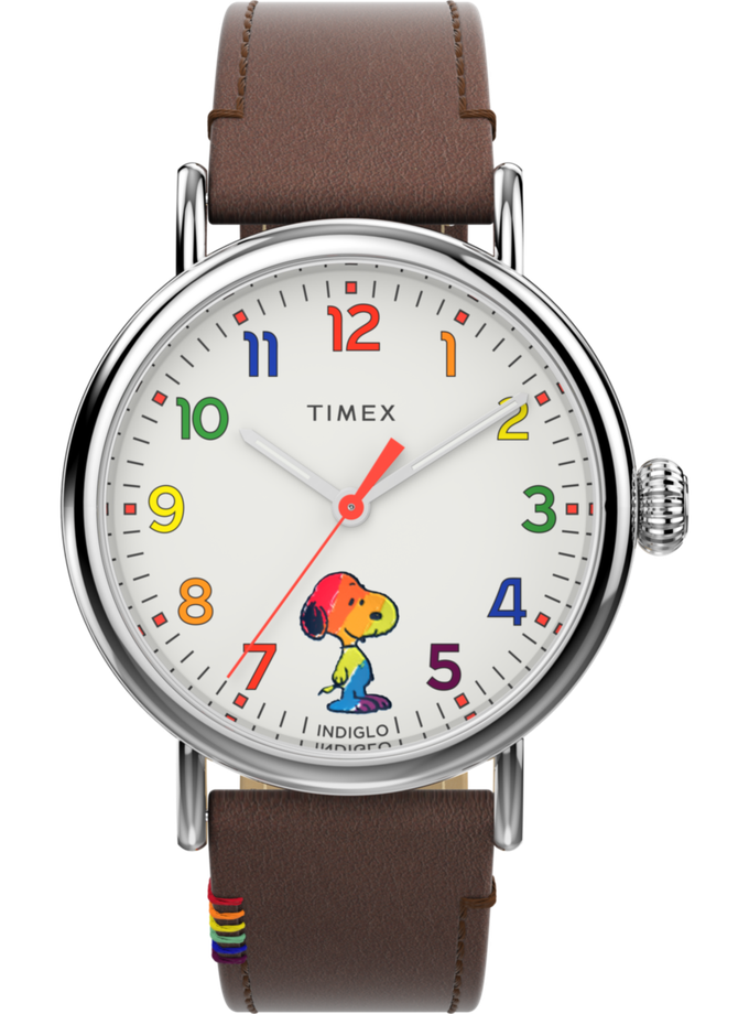 Timex Standard x Peanuts Rainbow 40mm Leather Strap Watch High Quality