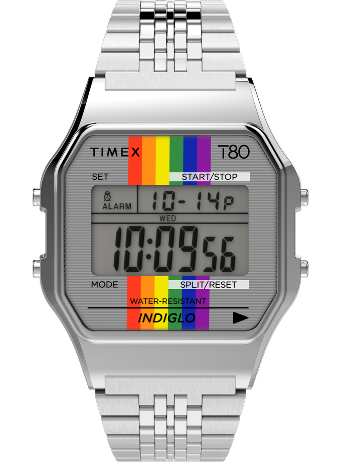 Timex T80 Rainbow 34mm Stainless Steel Bracelet Watch For Sale